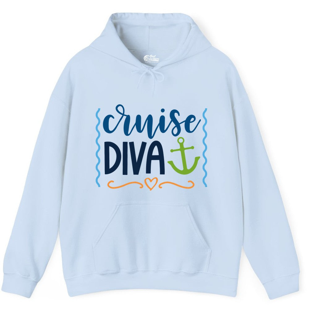 Cruise Diva Shirt - Nautical Vacation Apparel for Women Cruisers (Hoodie) in Light Blue - Cruise Diva Nautical Anchor Shirt - Playful Fun Girls Trip Top