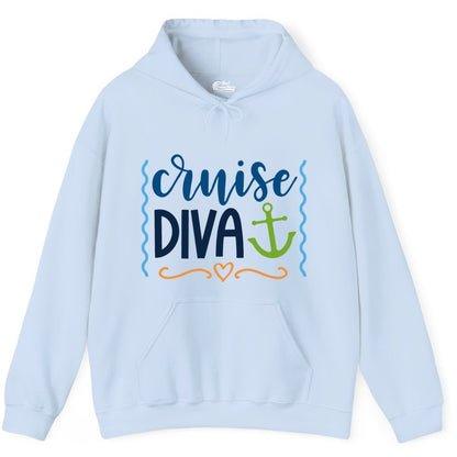 Cruise Diva Shirt - Nautical Vacation Apparel for Women Cruisers (Hoodie) in Light Blue - Cruise Diva Nautical Anchor Shirt - Playful Fun Girls Trip Top