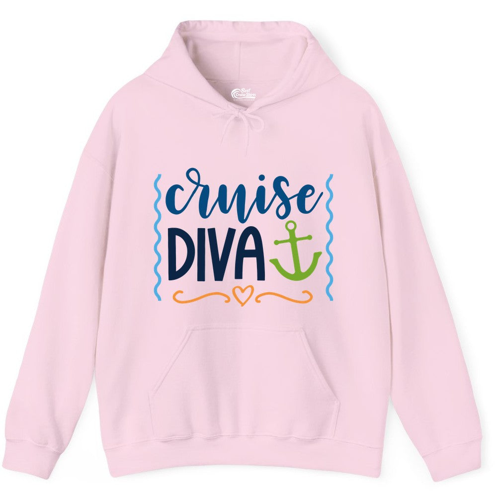 Cruise Diva Shirt - Nautical Vacation Apparel for Women Cruisers (Hoodie) in Light Pink - Cruise Diva Nautical Anchor Shirt - Playful Fun Girls Trip Top