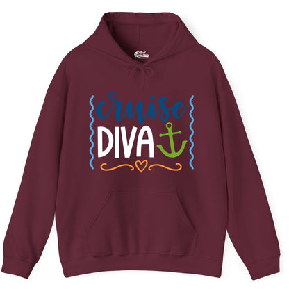 Cruise Diva Shirt - Nautical Vacation Apparel for Women Cruisers (Hoodie) in Maroon - Cruise Diva Nautical Anchor Shirt - Playful Fun Girls Trip Top