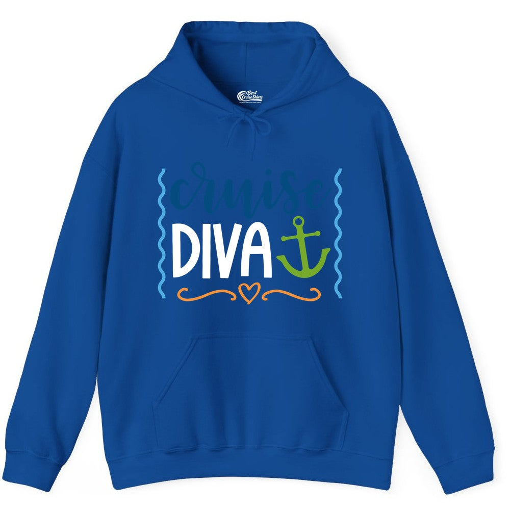 Cruise Diva Shirt - Nautical Vacation Apparel for Women Cruisers (Hoodie) in Royal - Cruise Diva Nautical Anchor Shirt - Playful Fun Girls Trip Top