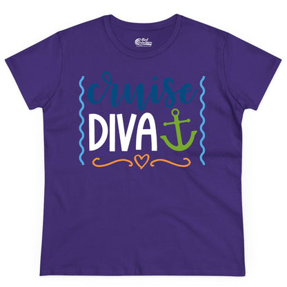 Cruise Diva Shirt - Nautical Vacation Apparel for Women Cruisers (Ladies Tee) in Purple - Cruise Diva Nautical Anchor Shirt - Playful Fun Girls Trip Top