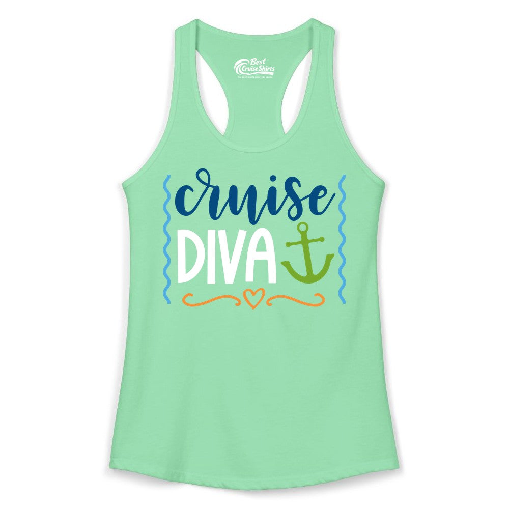 Cruise Diva Shirt - Nautical Vacation Apparel for Women Cruisers (Ladies Tank) in Solid Mint - Cruise Diva Nautical Anchor Shirt - Playful Fun Girls Trip Top