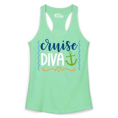 Cruise Diva Shirt - Nautical Vacation Apparel for Women Cruisers (Ladies Tank) in Solid Mint - Cruise Diva Nautical Anchor Shirt - Playful Fun Girls Trip Top