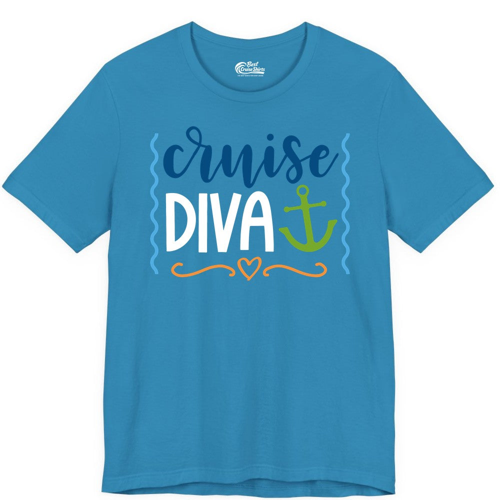 Cruise Diva Shirt - Nautical Vacation Apparel for Women Cruisers (Premium Tee) in Aqua - Cruise Diva Nautical Anchor Shirt - Playful Fun Girls Trip Top