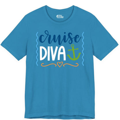Cruise Diva Shirt - Nautical Vacation Apparel for Women Cruisers (Premium Tee) in Aqua - Cruise Diva Nautical Anchor Shirt - Playful Fun Girls Trip Top
