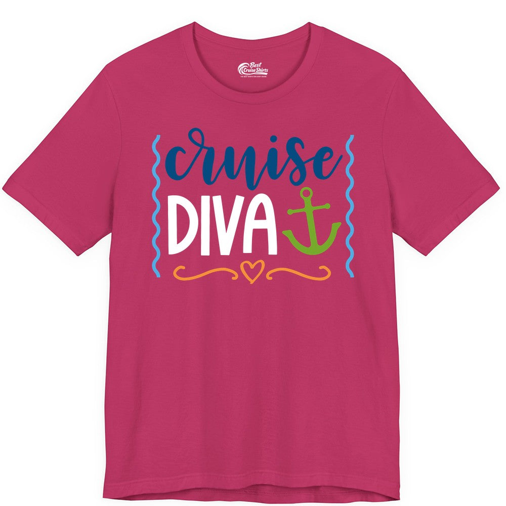 Cruise Diva Shirt - Nautical Vacation Apparel for Women Cruisers (Premium Tee) in Berry - Cruise Diva Nautical Anchor Shirt - Playful Fun Girls Trip Top