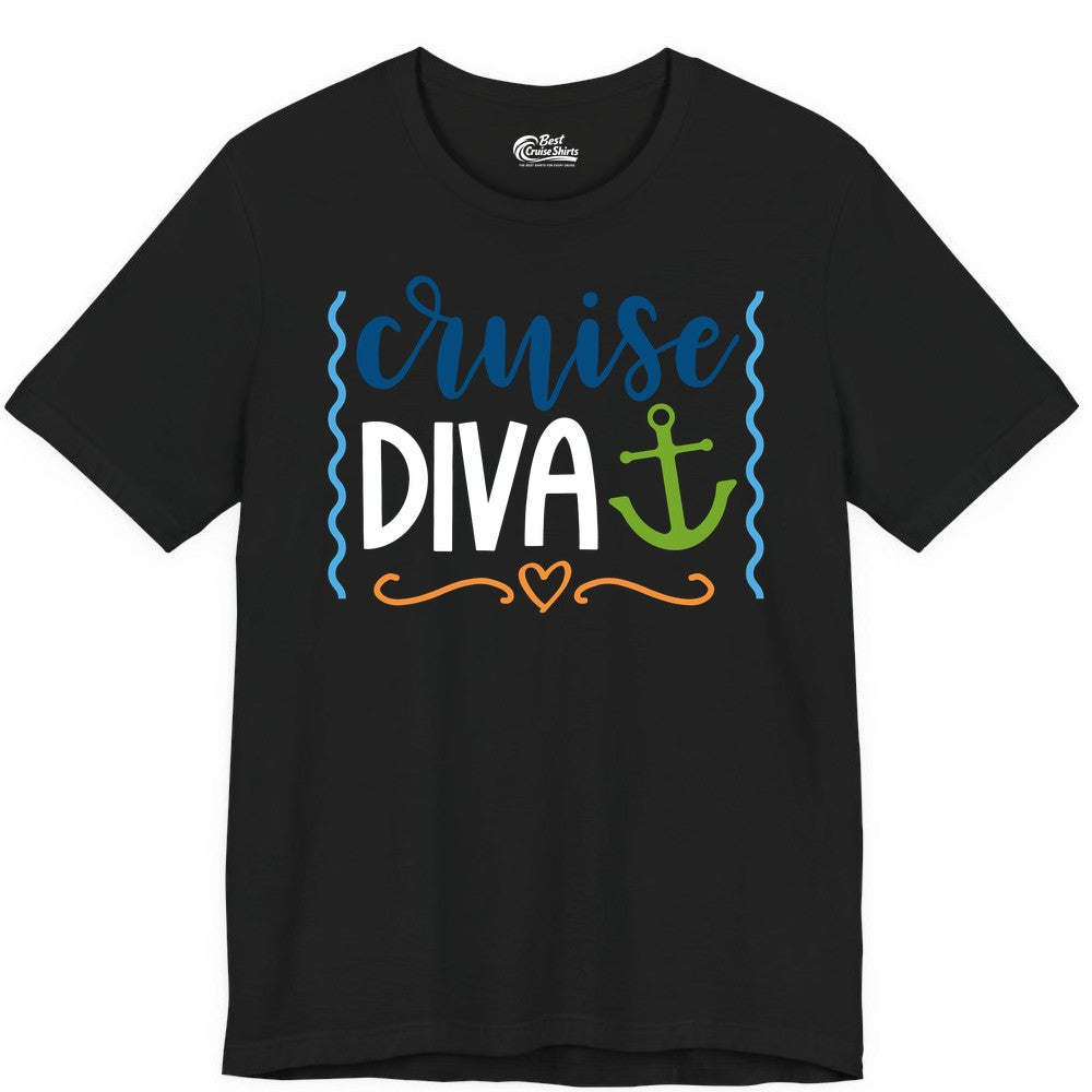 Cruise Diva Shirt - Nautical Vacation Apparel for Women Cruisers (Premium Tee) in Black - Cruise Diva Nautical Anchor Shirt - Playful Fun Girls Trip Top