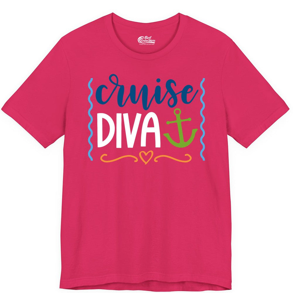 Cruise Diva Shirt - Nautical Vacation Apparel for Women Cruisers (Premium Tee) in Fuchsia - Cruise Diva Nautical Anchor Shirt - Playful Fun Girls Trip Top