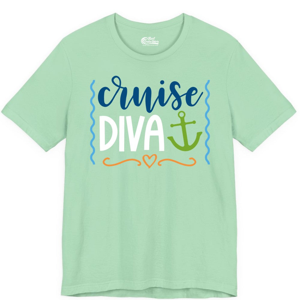 Cruise Diva Shirt - Nautical Vacation Apparel for Women Cruisers (Premium Tee) in Mint - Cruise Diva Nautical Anchor Shirt - Playful Fun Girls Trip Top