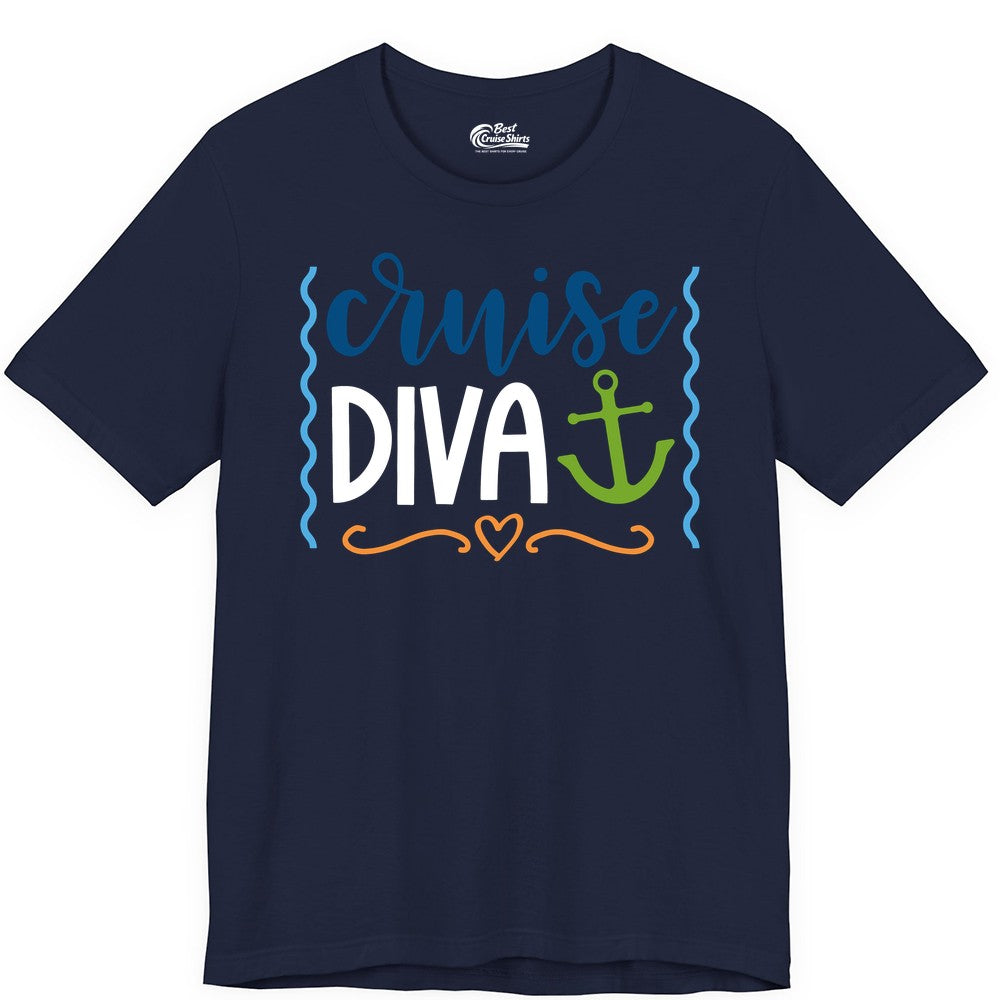 Cruise Diva Shirt - Nautical Vacation Apparel for Women Cruisers (Premium Tee) in Navy - Cruise Diva Nautical Anchor Shirt - Playful Fun Girls Trip Top