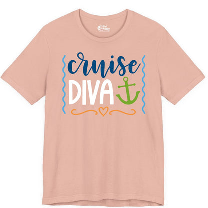 Cruise Diva Shirt - Nautical Vacation Apparel for Women Cruisers (Premium Tee) in Peach - Cruise Diva Nautical Anchor Shirt - Playful Fun Girls Trip Top