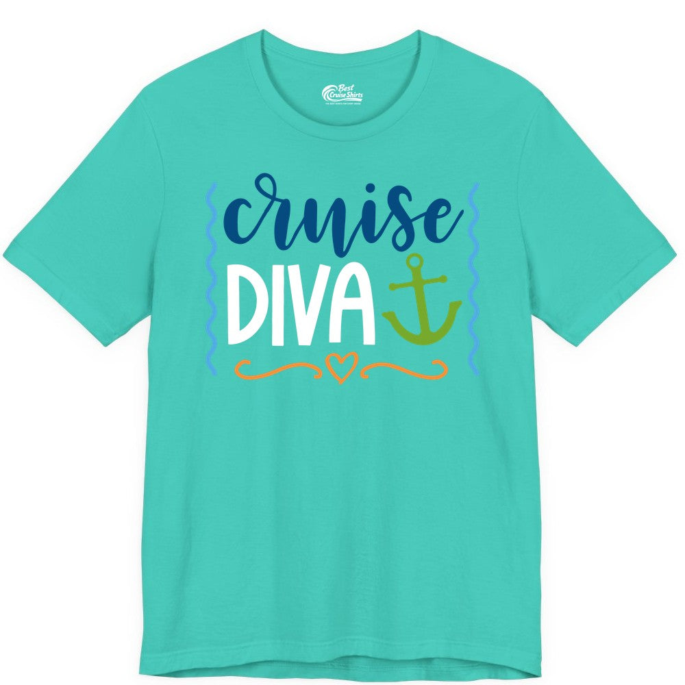 Cruise Diva Shirt - Nautical Vacation Apparel for Women Cruisers (Premium Tee) in Teal - Cruise Diva Nautical Anchor Shirt - Playful Fun Girls Trip Top