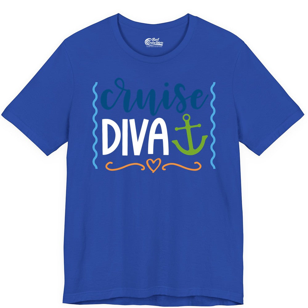 Cruise Diva Shirt - Nautical Vacation Apparel for Women Cruisers (Premium Tee) in True Royal - Cruise Diva Nautical Anchor Shirt - Playful Fun Girls Trip Top