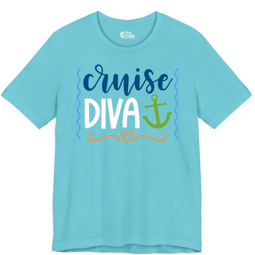 Cruise Diva Shirt - Nautical Vacation Apparel for Women Cruisers (Premium Tee) in Turquoise - Cruise Diva Nautical Anchor Shirt - Playful Fun Girls Trip Top