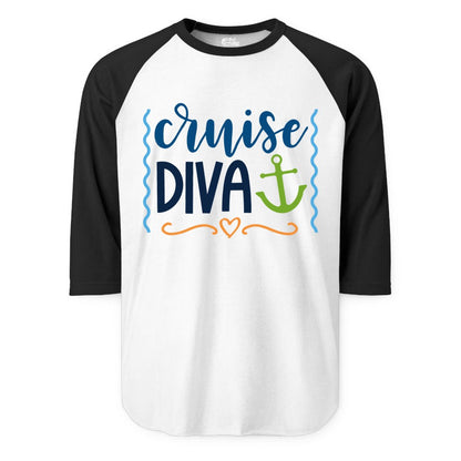 Cruise Diva Shirt - Nautical Vacation Apparel for Women Cruisers (Raglan) in WhiteBlack - Cruise Diva Nautical Anchor Shirt - Playful Fun Girls Trip Top