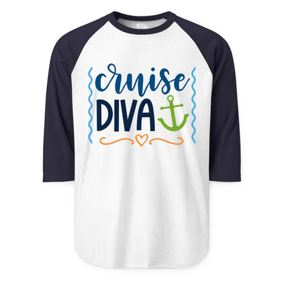 Cruise Diva Shirt - Nautical Vacation Apparel for Women Cruisers (Raglan) in WhiteNavy - Cruise Diva Nautical Anchor Shirt - Playful Fun Girls Trip Top