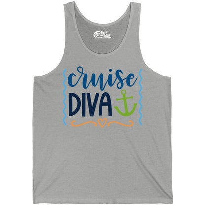 Cruise Diva Shirt - Nautical Vacation Apparel for Women Cruisers (Tank Top) in Athletic Heather - Cruise Diva Nautical Anchor Shirt - Playful Fun Girls Trip Top
