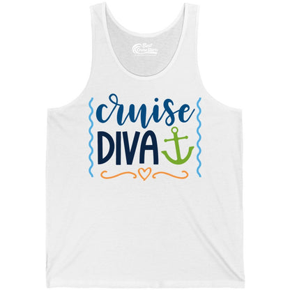 Cruise Diva Shirt - Nautical Vacation Apparel for Women Cruisers (Tank Top) in White - Cruise Diva Nautical Anchor Shirt - Playful Fun Girls Trip Top