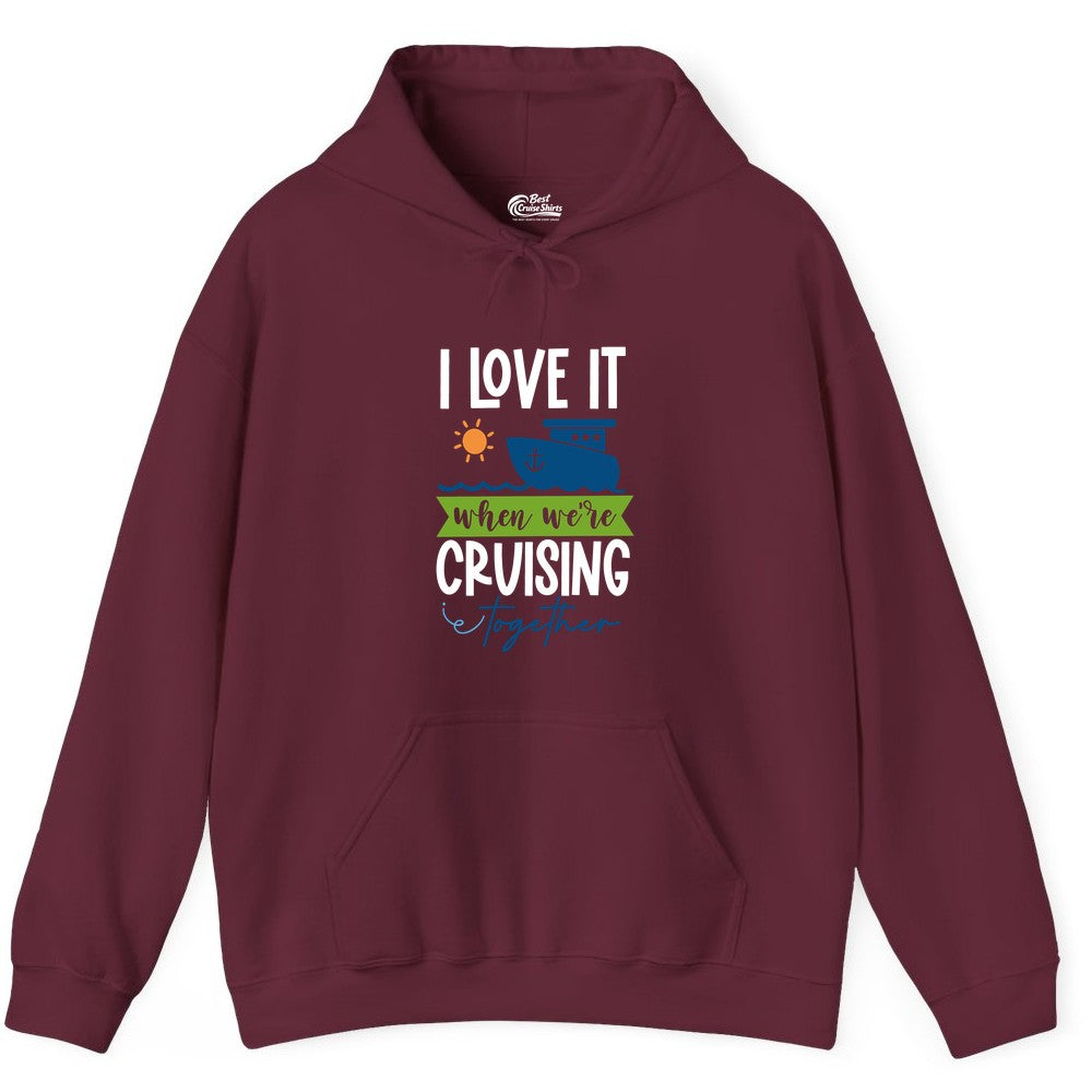 Cruising Together Shirt - Fun Couples Cruise Vacation Apparel Ideas (Hoodie) in Maroon - Cruising Together Shirt - Fun Couples Cruise Sun and Ship Matching Tee
