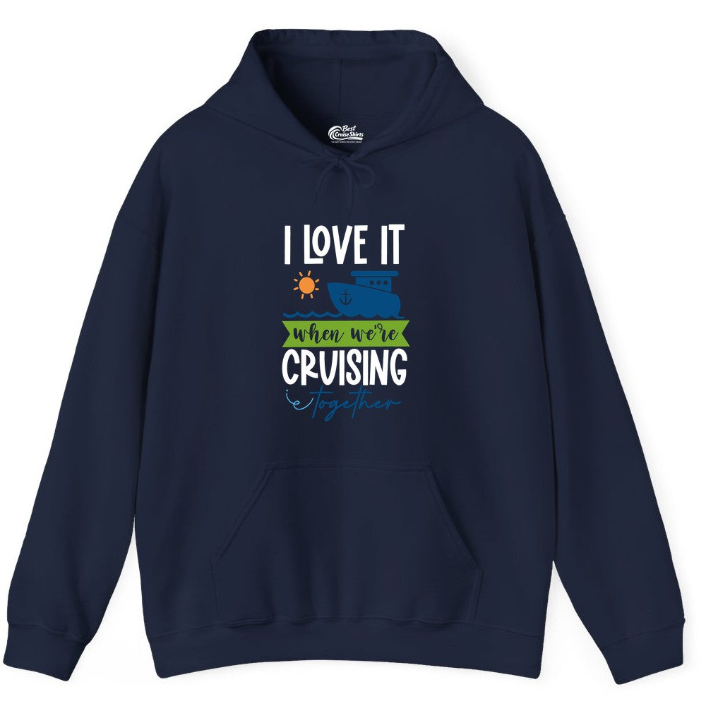 Cruising Together Shirt - Fun Couples Cruise Vacation Apparel Ideas (Hoodie) in Navy - Cruising Together Shirt - Fun Couples Cruise Sun and Ship Matching Tee