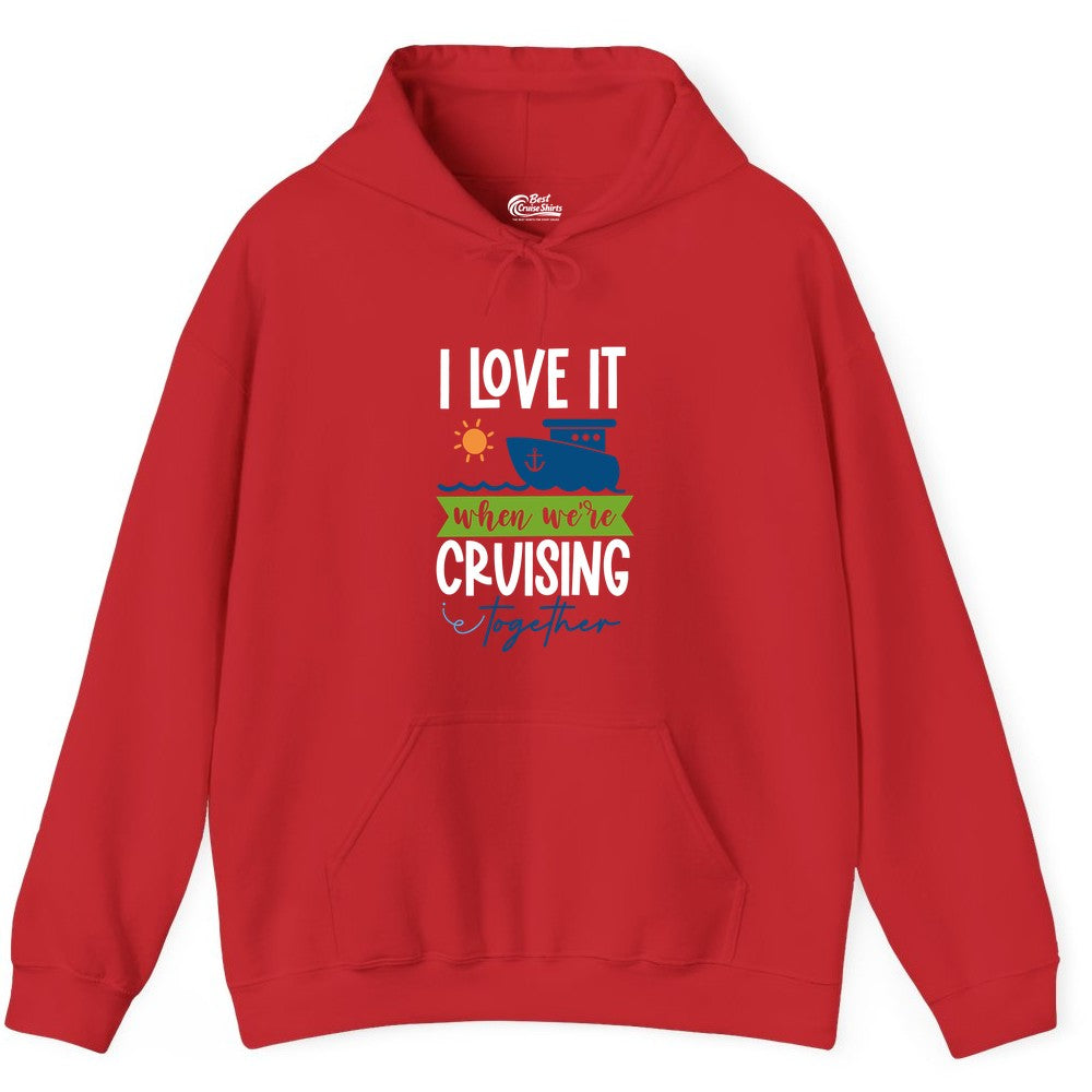 Cruising Together Shirt - Fun Couples Cruise Vacation Apparel Ideas (Hoodie) in Red - Cruising Together Shirt - Fun Couples Cruise Sun and Ship Matching Tee
