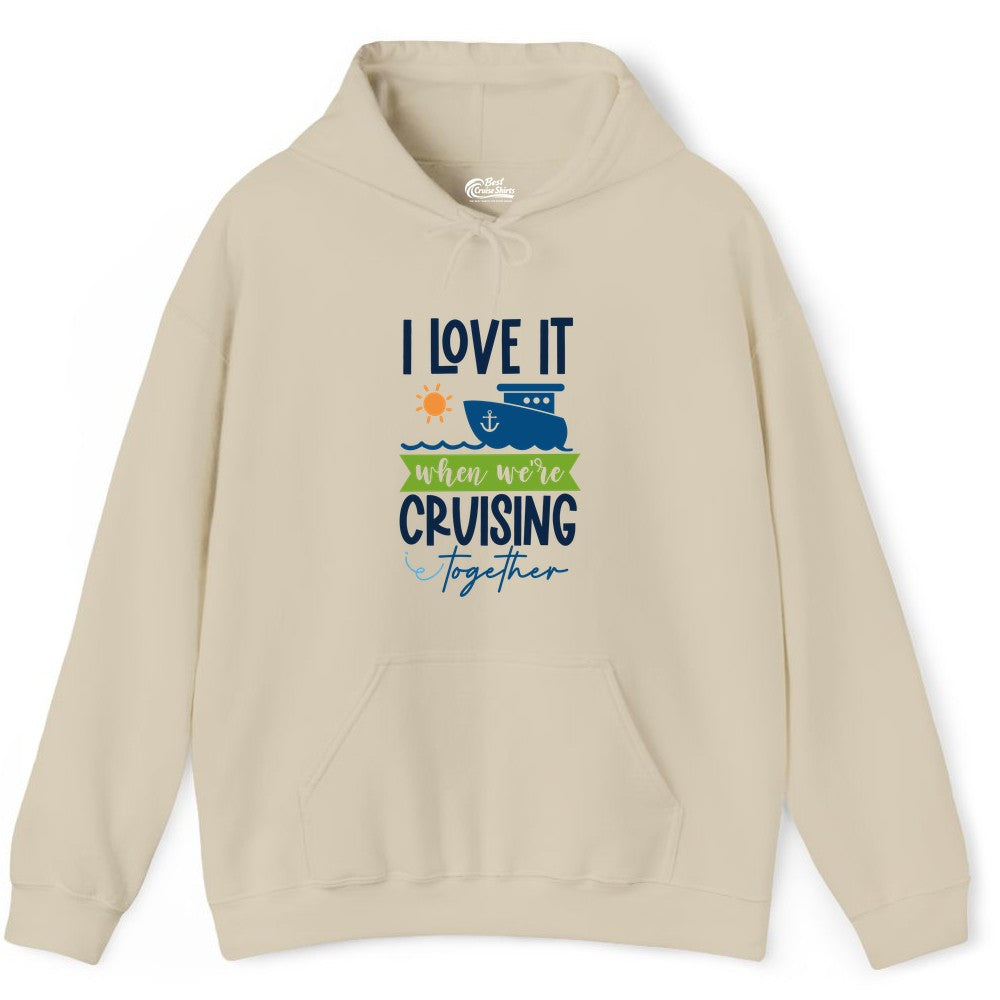 Cruising Together Shirt - Fun Couples Cruise Vacation Apparel Ideas (Hoodie) in Sand - Cruising Together Shirt - Fun Couples Cruise Sun and Ship Matching Tee