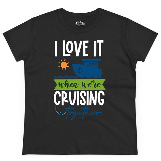 Cruising Together Shirt - Fun Couples Cruise Vacation Apparel Ideas (Ladies Tee) in Black - Cruising Together Shirt - Fun Couples Cruise Sun and Ship Matching Tee