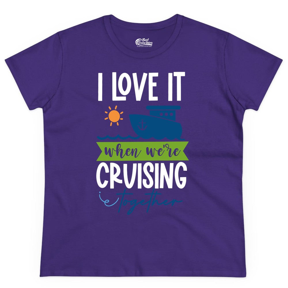 Cruising Together Shirt - Fun Couples Cruise Vacation Apparel Ideas (Ladies Tee) in Purple - Cruising Together Shirt - Fun Couples Cruise Sun and Ship Matching Tee