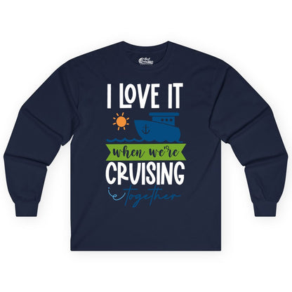 Cruising Together Shirt - Fun Couples Cruise Vacation Apparel Ideas (Long Sleeve) in Navy - Cruising Together Shirt - Fun Couples Cruise Sun and Ship Matching Tee