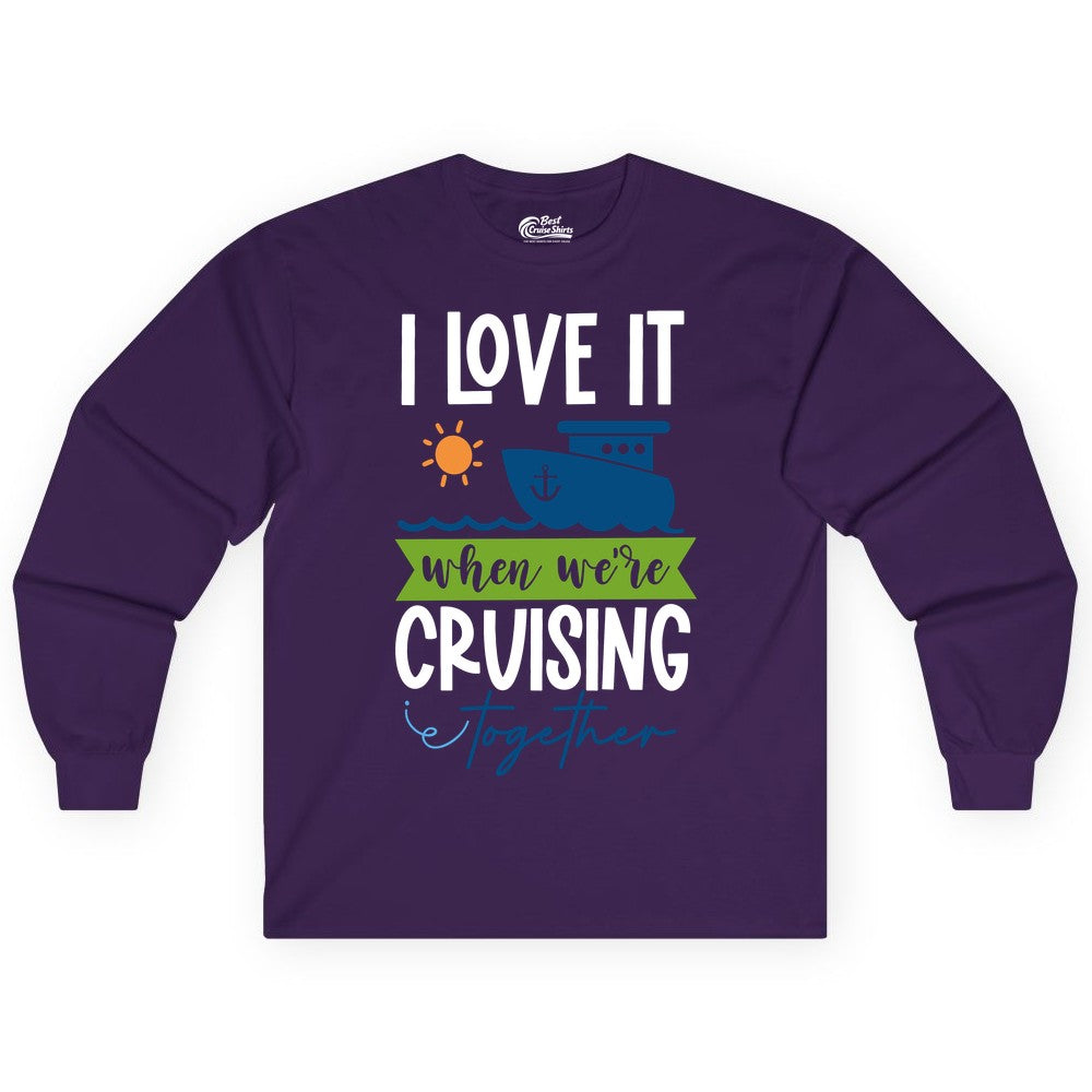 Cruising Together Shirt - Fun Couples Cruise Vacation Apparel Ideas (Long Sleeve) in Purple - Cruising Together Shirt - Fun Couples Cruise Sun and Ship Matching Tee