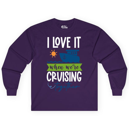 Cruising Together Shirt - Fun Couples Cruise Vacation Apparel Ideas (Long Sleeve) in Purple - Cruising Together Shirt - Fun Couples Cruise Sun and Ship Matching Tee