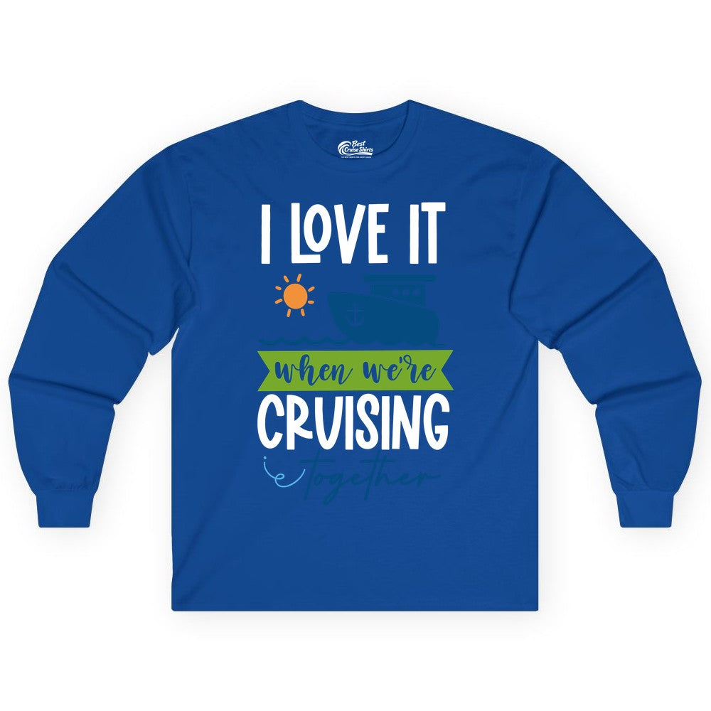 Cruising Together Shirt - Fun Couples Cruise Vacation Apparel Ideas (Long Sleeve) in Royal - Cruising Together Shirt - Fun Couples Cruise Sun and Ship Matching Tee