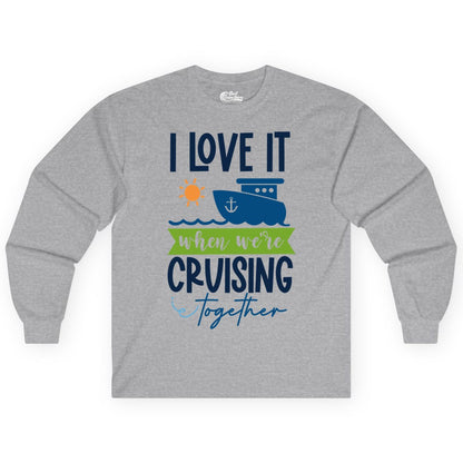 Cruising Together Shirt - Fun Couples Cruise Vacation Apparel Ideas (Long Sleeve) in Sport Grey - Cruising Together Shirt - Fun Couples Cruise Sun and Ship Matching Tee