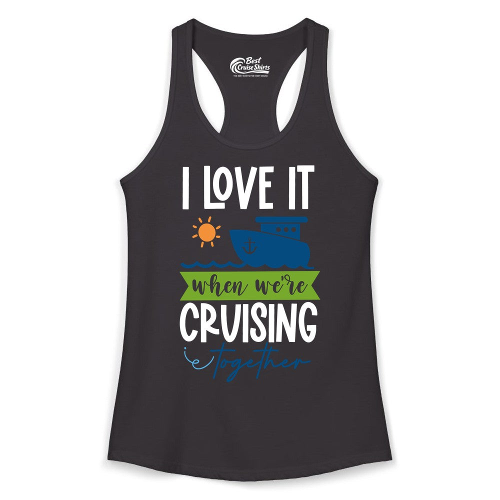 Cruising Together Shirt - Fun Couples Cruise Vacation Apparel Ideas (Ladies Tank) in Black - Cruising Together Shirt - Fun Couples Cruise Sun and Ship Matching Tee