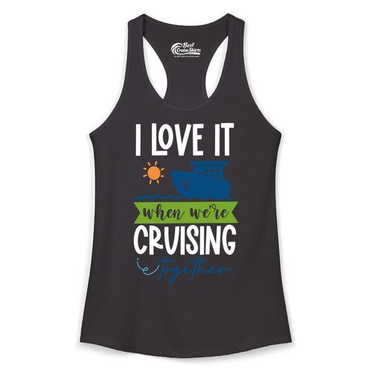 Cruising Together Shirt - Fun Couples Cruise Vacation Apparel Ideas (Ladies Tank) in Black - Cruising Together Shirt - Fun Couples Cruise Sun and Ship Matching Tee