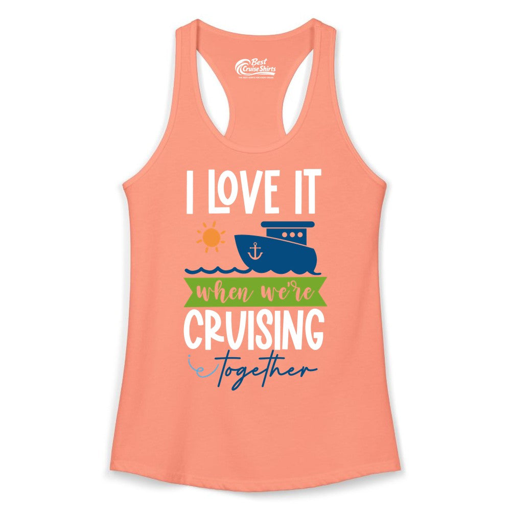 Cruising Together Shirt - Fun Couples Cruise Vacation Apparel Ideas (Ladies Tank) in Solid Light Orange - Cruising Together Shirt - Fun Couples Cruise Sun and Ship Matching Tee