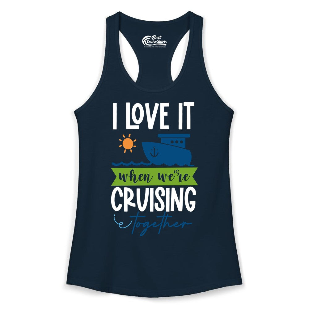 Cruising Together Shirt - Fun Couples Cruise Vacation Apparel Ideas (Ladies Tank) in Solid Midnight Navy - Cruising Together Shirt - Fun Couples Cruise Sun and Ship Matching Tee
