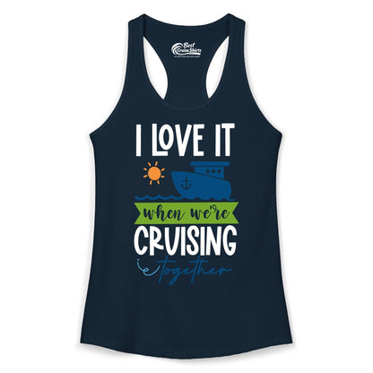 Cruising Together Shirt - Fun Couples Cruise Vacation Apparel Ideas (Ladies Tank) in Solid Midnight Navy - Cruising Together Shirt - Fun Couples Cruise Sun and Ship Matching Tee