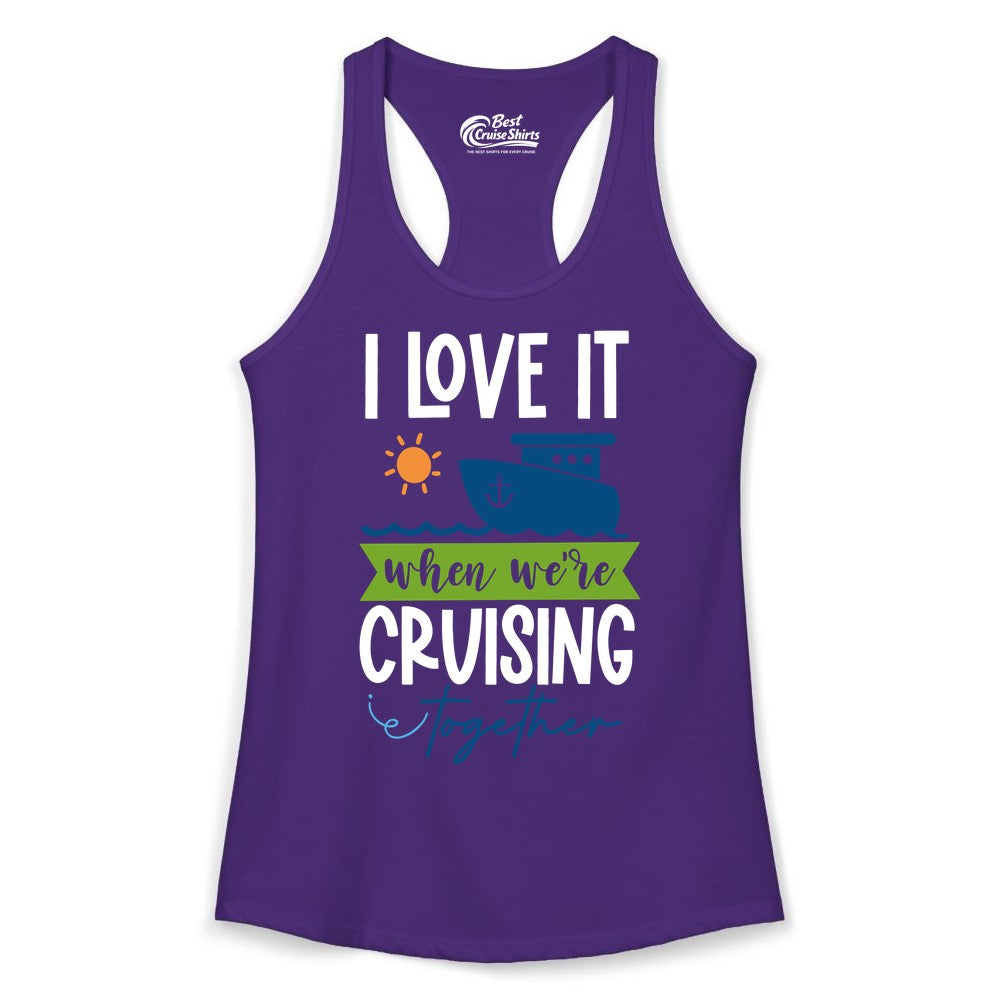 Cruising Together Shirt - Fun Couples Cruise Vacation Apparel Ideas (Ladies Tank) in Solid Purple Rush - Cruising Together Shirt - Fun Couples Cruise Sun and Ship Matching Tee