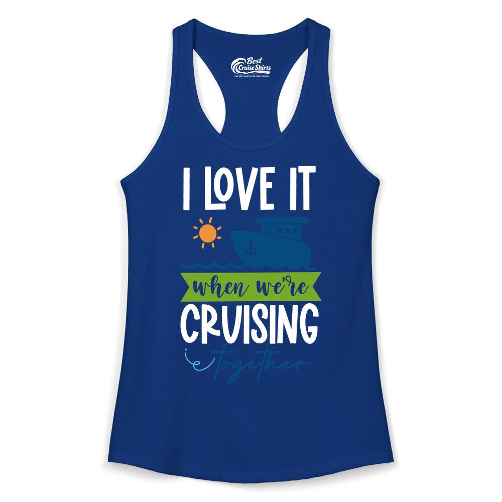 Cruising Together Shirt - Fun Couples Cruise Vacation Apparel Ideas (Ladies Tank) in Solid Royal - Cruising Together Shirt - Fun Couples Cruise Sun and Ship Matching Tee