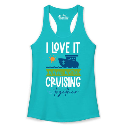 Cruising Together Shirt - Fun Couples Cruise Vacation Apparel Ideas (Ladies Tank) in Tahiti Blue - Cruising Together Shirt - Fun Couples Cruise Sun and Ship Matching Tee