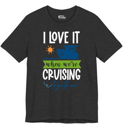 Cruising Together Shirt - Fun Couples Cruise Vacation Apparel Ideas (Premium Tee) in Dark Grey Heather - Cruising Together Shirt - Fun Couples Cruise Sun and Ship Matching Tee