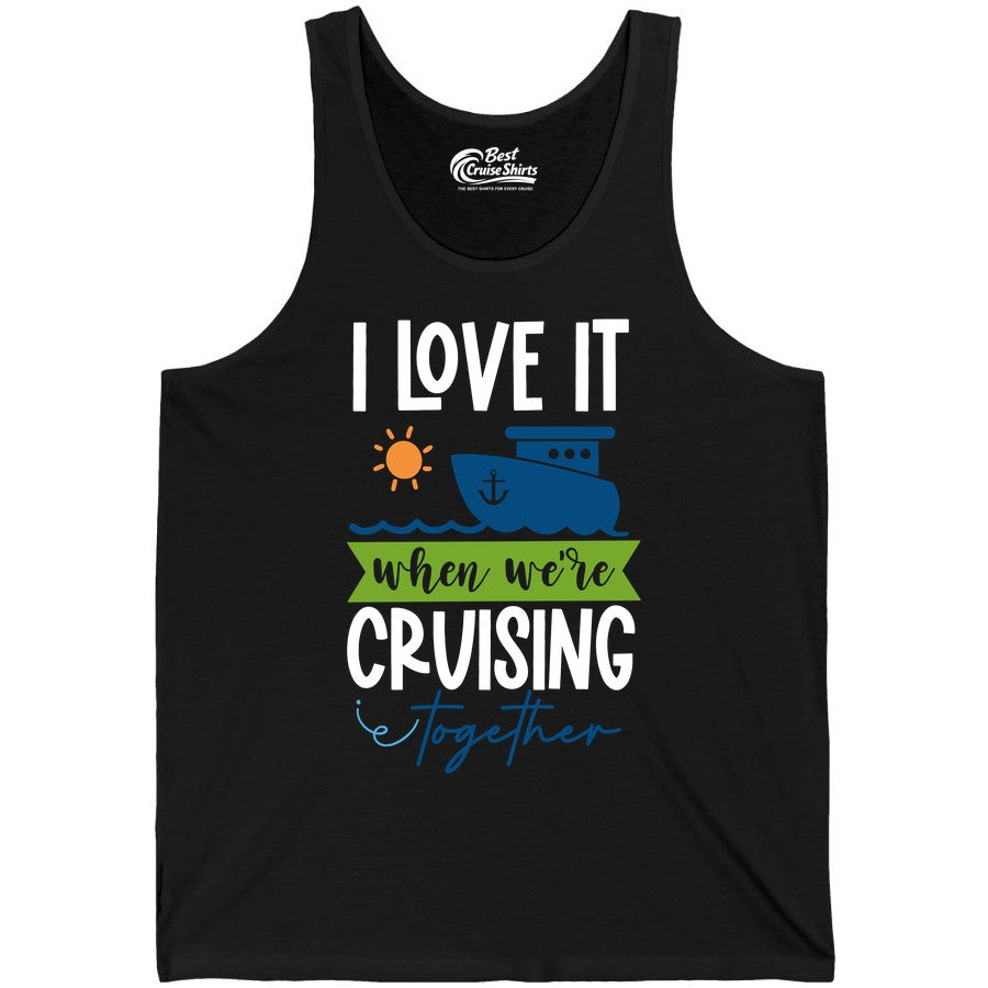 Cruising Together Shirt - Fun Couples Cruise Vacation Apparel Ideas (Tank Top) in Black - Cruising Together Shirt - Fun Couples Cruise Sun and Ship Matching Tee