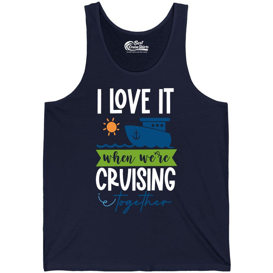 Cruising Together Shirt - Fun Couples Cruise Vacation Apparel Ideas (Tank Top) in Navy - Cruising Together Shirt - Fun Couples Cruise Sun and Ship Matching Tee