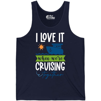 Cruising Together Shirt - Fun Couples Cruise Vacation Apparel Ideas (Tank Top) in Navy - Cruising Together Shirt - Fun Couples Cruise Sun and Ship Matching Tee