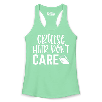 Cruise Hair Dont Care Shirt - Funny Cruise Apparel Vacation Tee (Ladies Tank) in Solid Mint - Cruise Hair Dont Care Shirt - Playful Vacation Slogan with Ship Graphic