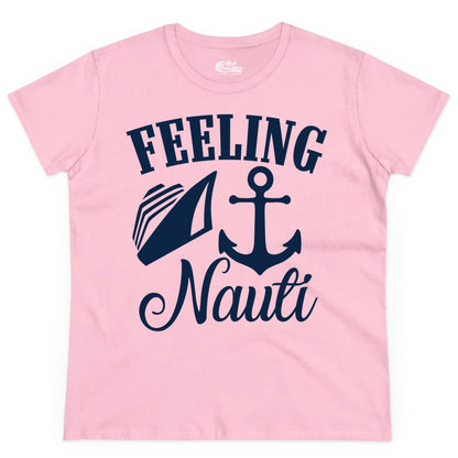Feeling Nauti Shirt - Funny Cruise Ship Shirt for Vacationers (Ladies Tee) in Light Pink - Feeling Nauti Shirt - Funny Cruise Ship Anchor Nautical Tee Design