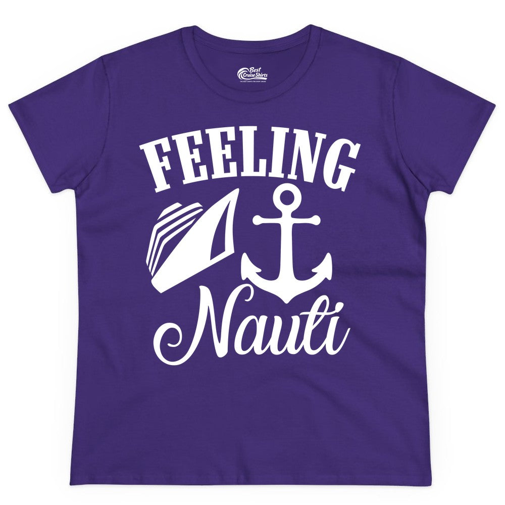 Feeling Nauti Shirt - Funny Cruise Ship Shirt for Vacationers (Ladies Tee) in Purple - Feeling Nauti Shirt - Funny Cruise Ship Anchor Nautical Tee Design