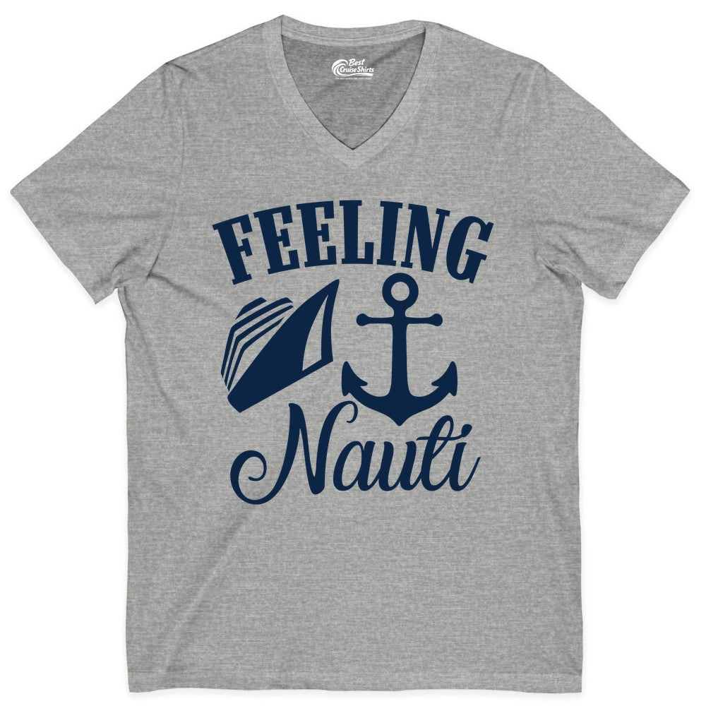 Feeling Nauti Shirt - Funny Cruise Ship Shirt for Vacationers (V-Neck) in Athletic Heather - Feeling Nauti Shirt - Funny Cruise Ship Anchor Nautical Tee Design